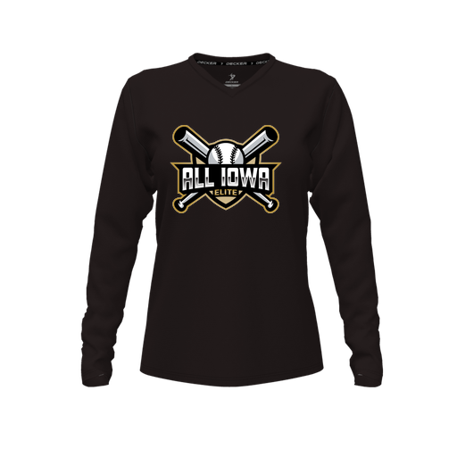 [CUS-DFW-TEES-CMF-VNK-LSL-BLK-FYXS-LOGO1] Decker Comfort T-Shirt (Female Youth XS, Black, V Neck, Logo 1, Long Sleeve)