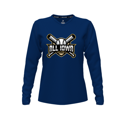 [FTLVCFNV-FYXS-LOGO1] Decker Comfort T-Shirt (Female Youth XS, Navy, V Neck, Logo 1, Long Sleeve)