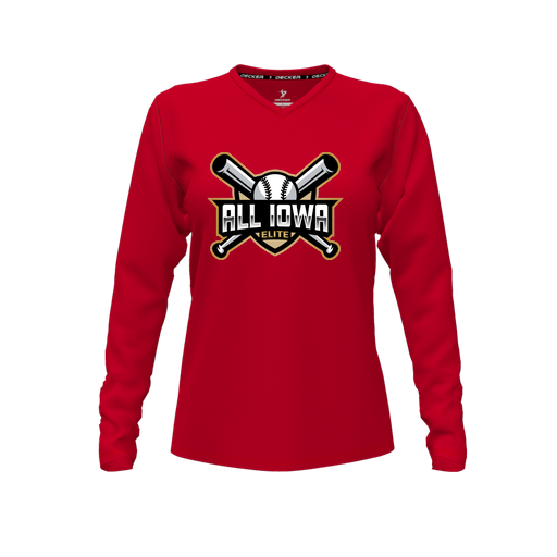 [FTLVCFRD-FYXS-LOGO1] Decker Comfort T-Shirt (Female Youth XS, Red, V Neck, Logo 1, Long Sleeve)